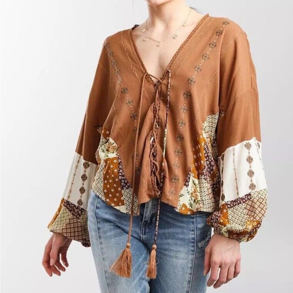Miss Me Bohemian Patchwork 70’s Top